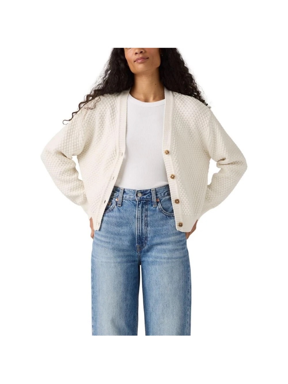 Levi's Cream Knit Button-Front Women's Cardigan - Picture 4 of 4